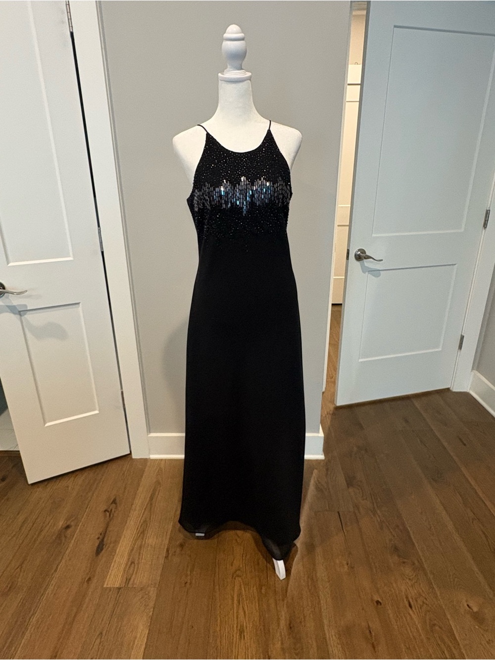 Cachet Black Beaded Halter Maxi Dress